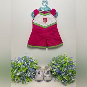 American Girl Doll cheerleading outfit with pom poms